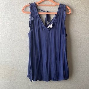 Lauren Conrad Ruffled Blue Sleeveless Blouse - Size L